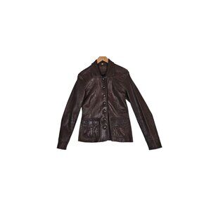 Stitch's Women's M Brown Leather Jacket Tailored Decorative Stitching
